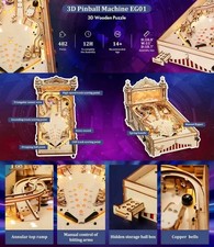 3D Puzzle Rokr Pinball Machine Wooden Amusing Table Game with LED Musicfor Gift