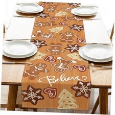 Christmas Gingerbread Man Dining Table Runner, Xmas Tree Snowflake Hearts