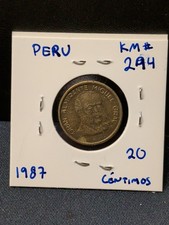 1987 Peru 1 Centimo Brass Coin Commemorating Admiral Grau