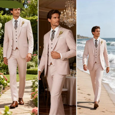 Pink Men's Formal Wedding Ternos High-End Slim Fit 3-Piece Business Casual Suits