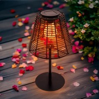 Solar Tisch Leuchte Rattan Schwarz 33 Cm - Garten Balkon Led Deko Lampe Warmweiß