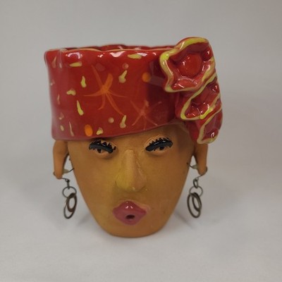 Bird Brain Terracotta Planter Art Pottery Lady Head Flower Pot 2006 #3007