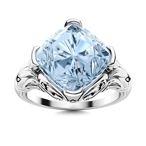 Solitaire Cushion Shape Natural Aquamarine Cocktail Ring 925 Sterling Silver