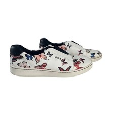 DKNY Butterfly Slip On Sneakers Womens 9N White Leather Casual Shoes