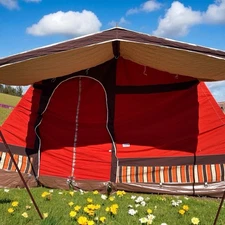 Vtg Relum Camping Canvas Cabin Tent Cabana Retro Orange Made in Czechoslovakia