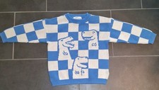 Jungen-blau-weiße karierte Strickpullover mit Dinosauriern Gr.110-116