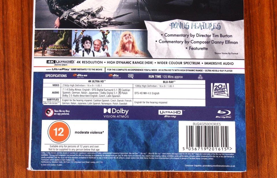 Edward Scissorhands 4K Ultra HD + Blu-ray + slipcover, Dolby Vision / Atmos - Image 3 of 4