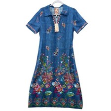 NWT Johnny Was Dress Carlie Henley Women XS Blue Floral Paisley Embroidered Midi