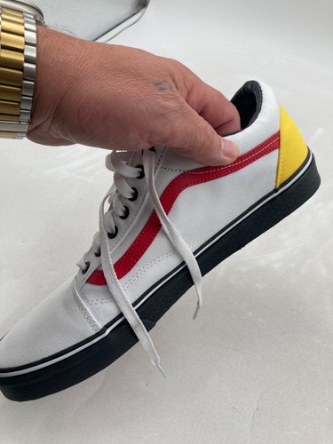 Vans Mens Old Skool Style Sneakers White/Red/Yellow Canvas Low Top Lace-Up - Picture 8 of 12
