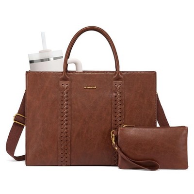 LOVEVOOK Laptop Tote Bag for Women, Vintage Leather Work Bag With Cup Holder,...