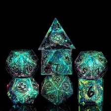 7-Die Sharp Edges DND Dice Set, Magic Circle Pattern Polyhedral D D Dice Set for