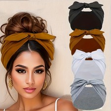 4 Pcs Wide Rabbit Ears Elastic Ribbon Hair Bands Head Wraps
