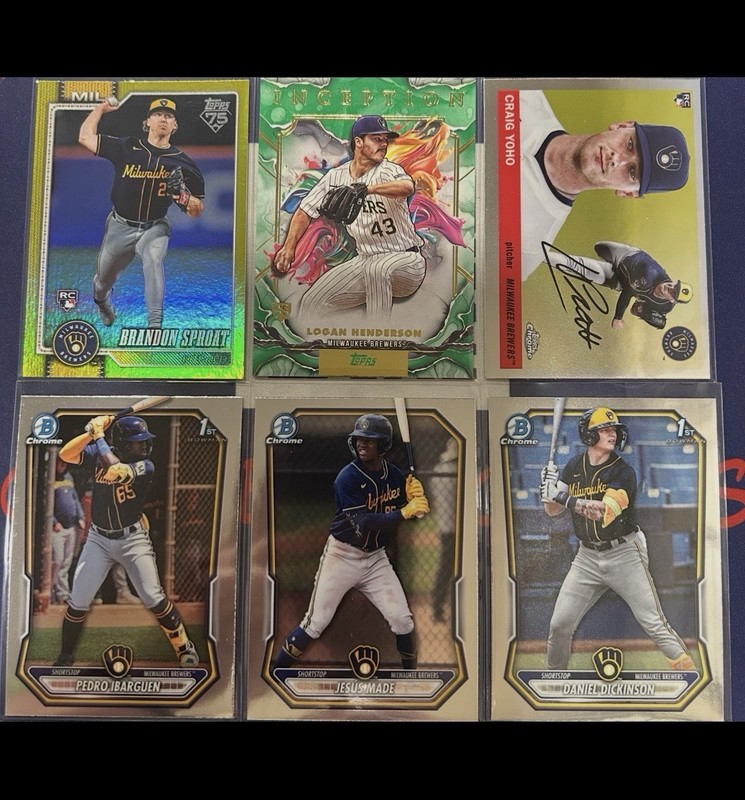 MLB Baseball Milwaukee Brewers 25-26 Topps Bowman 6 Card Mix Lot MINT