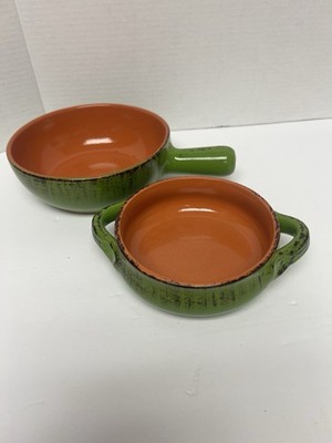Lot Of 2 De Silva Italy Casserole Soup Bowl Casserole Terracotta Green Bi-Color