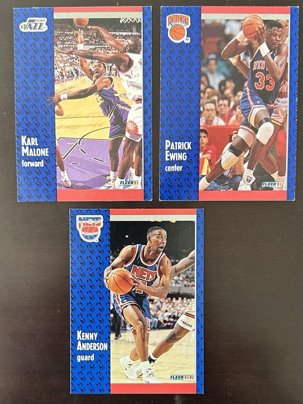 1991-92 Fleer - Lot If 3 (Karl Malone, Ewing) NBA Basketball -ex-mt