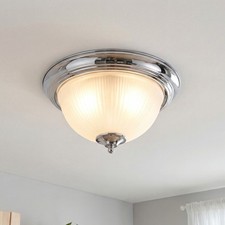 Deckenlampe Glas Metall E14 IP44 Ø30 cm Chrom 2-flammig Deckenleuchte Badezimmer