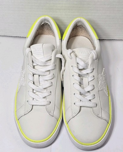 Vintage Havana Highlight Neon Yellow & White Sneakers Sz 9 White Glitter Star - Picture 10 of 15