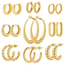 Earrings 9 Pairs 14K Gold Plated Earrings for Women Gold Twisted Hoops Earrings