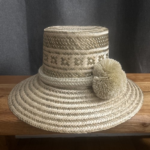 Colombian Wayuu Hat handWoven Straw Panama Hat Sun Gold - Natural Pom Pom Band
