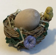 Mini Resin Nest Figurine Sculpture with Chick and a Solid Wood Egg