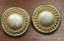 Vintage gold tone chain egded domed cross hatch pattern Germany clip on earrings