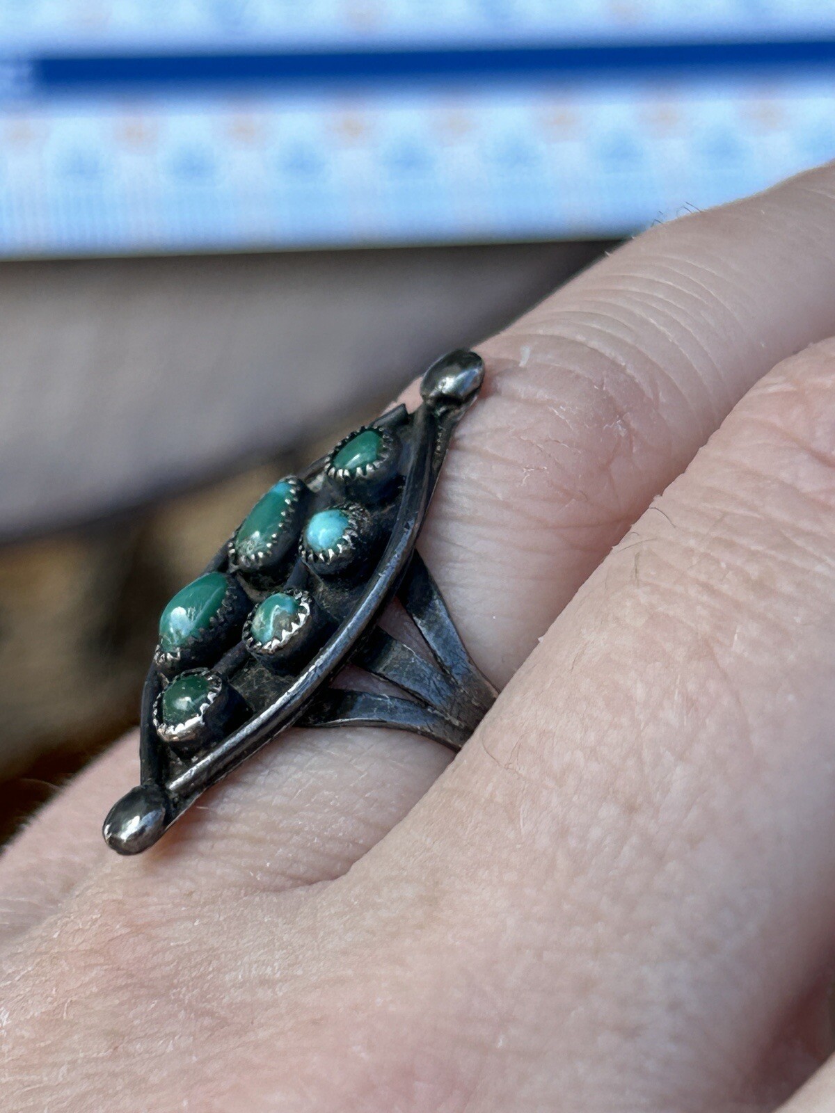 Native Sterling Silver Multi Turquoise Navette Ri… - image 7