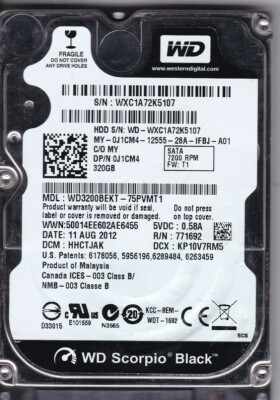 Western Digital WD3200BEKT-75PVMT1 s/n:WXC1A dcm:HHCTJAK 320GB SATA 2.5'' A17-23