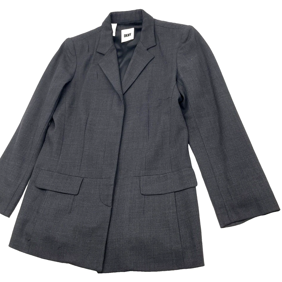 Chaqueta Blazer Vintage Años 90 DKNY Negra Lana Longline Botón Oculto Para Mujer Talla 4 Foto 3 de 4