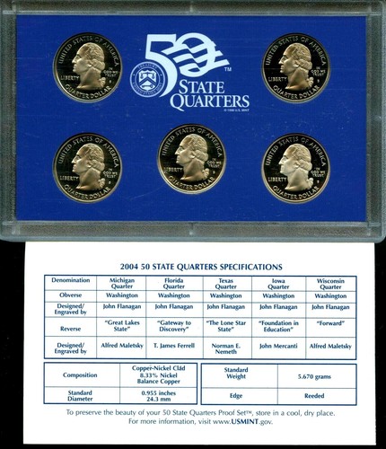 2004-S US Mint State Quarter Proof Set 5 Coins CN CLAD 20uwh0720 - Picture 3 of 3