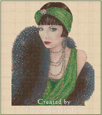 Art Deco Lady in Green Dress Counted Cross Stitch CHART  No, 1-18a