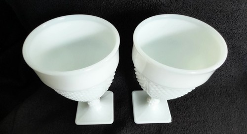 Vintage Westmoreland Diamond Point Milk Glass Goblet Wine Glass Set of 2 - Picture 2 of 5