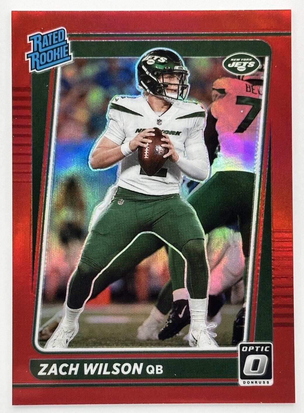 2021 Panini Donruss Optic Zach Wilson Rated Rookie Red Holo RC /99 SP # 202 Jets