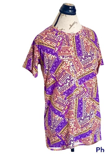 Lularoe Top Blouse Size 14 Girls Shirt Short Sleeve Vibrant Colorful High Low - Picture 5 of 12