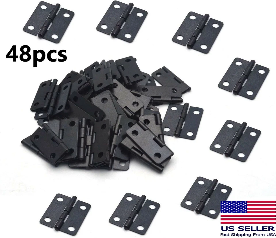 XMHF 1" x 3/4" Metal Foldable Small Mini Butt Hinge for Door Black 48Pcs