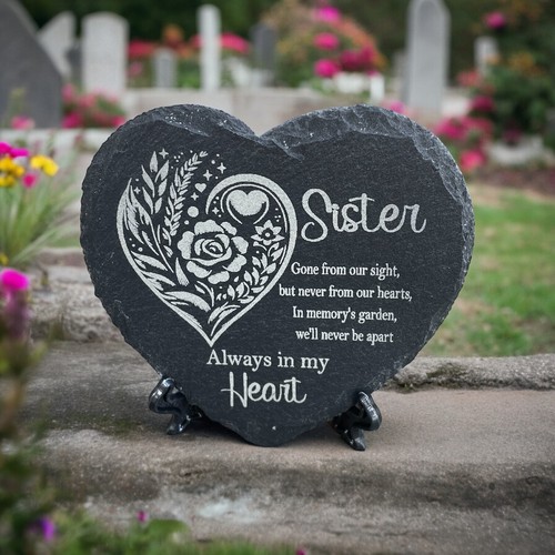 Memorial plaque Slate heart Remembrance stone Cross plaque Rose memorial Grave - Picture 18 of 90