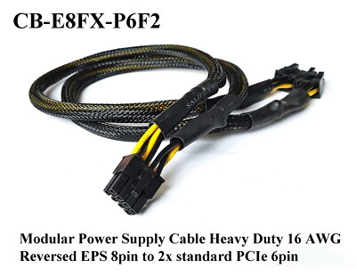 Modular Power Supply Cable 16 AWG Reversed EPS 8pin to 2x PCIe 6pin 19'' Black