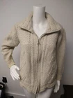 Nua Cashmere Wool Zip Cardigan Sweater Women M/L Fisherman Ireland Ivory Cable