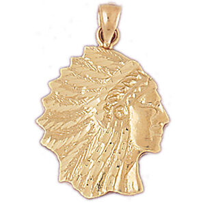 14K Gold 3-D Native American Headdress Charm