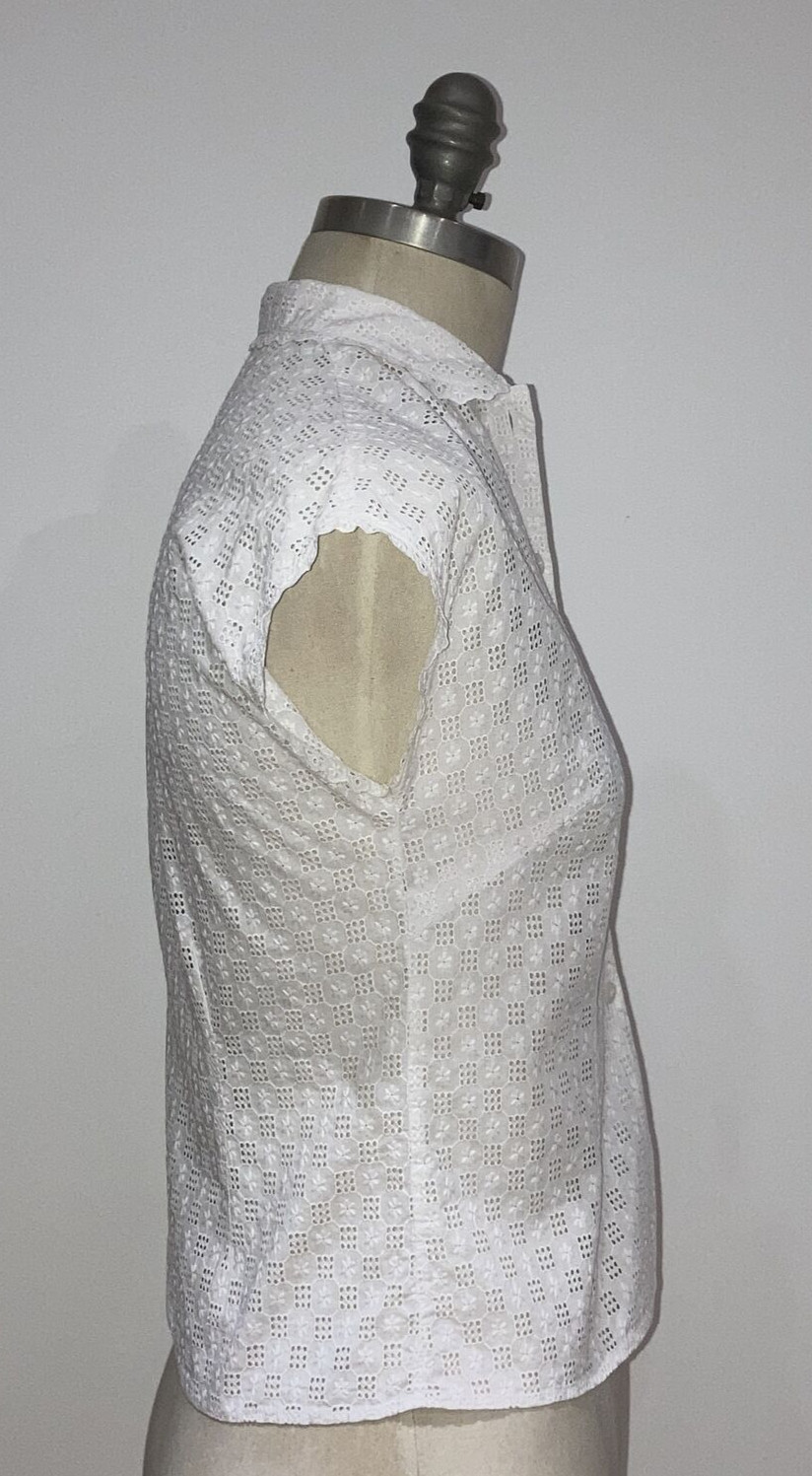 Rare Vintage St Michael 1950s White Cotton Cap Sleeve Lacey Blouse, 34" Bust 8