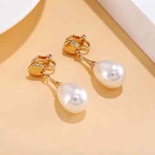 Elegant Waterdrop Pearl Clip On Earrings Geometric Charm No Piercing