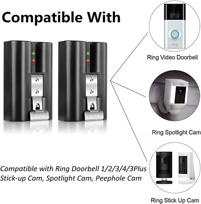 Batteria Per Ring Doorbell 6080mAh - 2 Pezzi Con Stazione Di Ricarica - Compatibile Con Video Doorbell 2/3/4