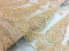 51.2" Wide Lace Fabric Gold Embroidery Mesh Lace Fabric For DIY Prom Gown 1 Yard