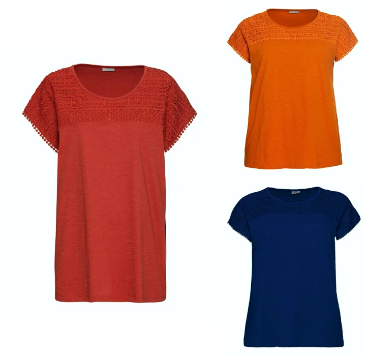Neu Damen-T-Shirt Shirt mit Spitze - Gr. 44/46, 48/50, 56/58 Übergröße - Bild 1 von 1