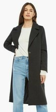 Women's Size Small Just Fab Black Belted Oversized Faux Wool Coat Mid Length