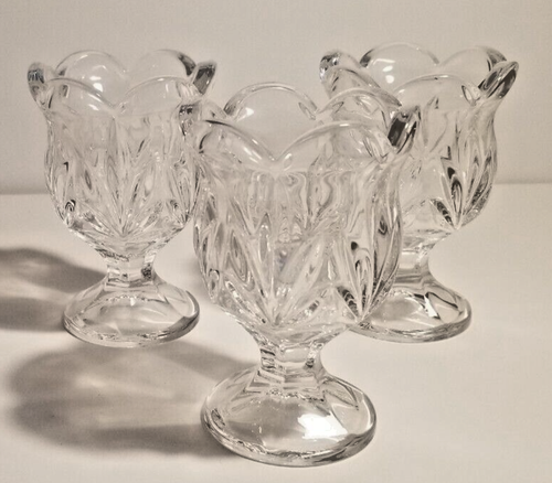Vintage Lead Crystal Bohemian Fan Pattern Footed Votive Candleholder Qty 3 NEW - Picture 2 of 6