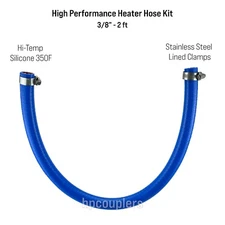 2ft 3/8" ID Blue Silicone Heater Hose With Clamps 10mm 350F Radiator Coolant