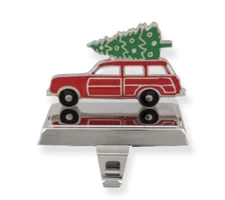 Red Vintage Woody Station Wagon / Suburban w/ Christmas Tree Stocking Hanger NEW