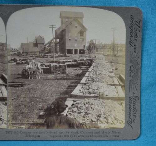 c1903 Stereoview Photo USA minerai de cuivre Calumet Hecla Mines Michigan Underwood - Photo 1/3