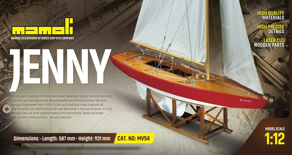 Dusek Mamoli MV54 Star "Jenny", wooden model kit, scale 1:12 - Immagine 2 di 2