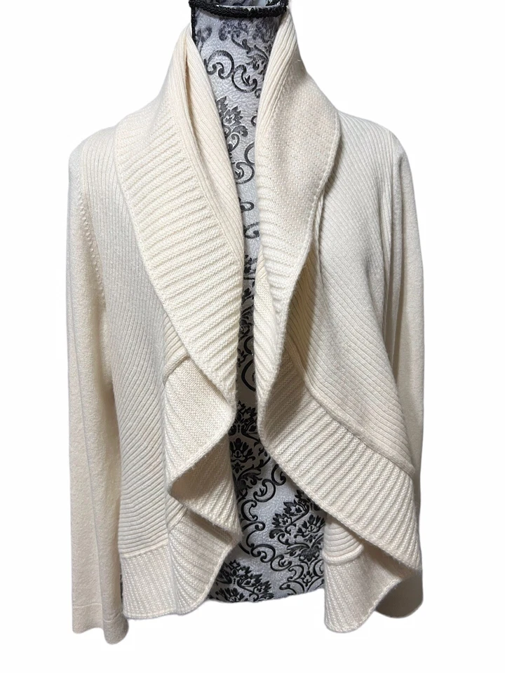 Cárdigan para mujer Peck & Peck talla mediana lana/cachemira frente abierto marfil Foto 2 de 4